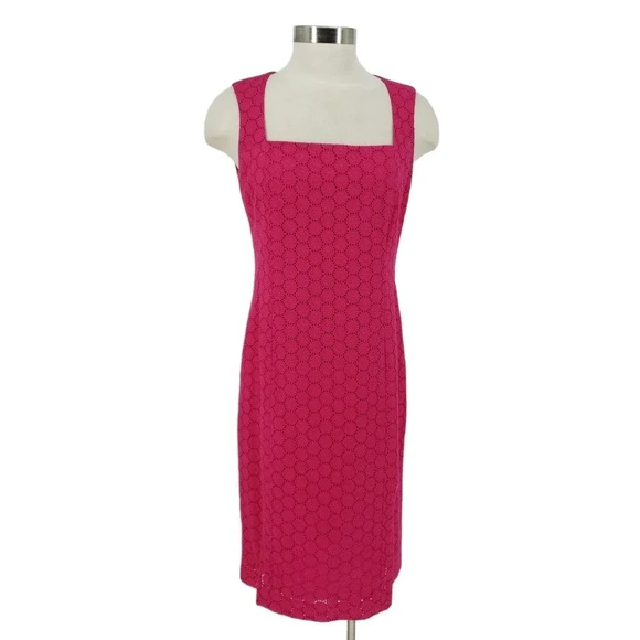 Nine West Suit Sheath Midi Dress Pink Floral Eyelet Short Sleeve Jacket - Picture 1 of 9